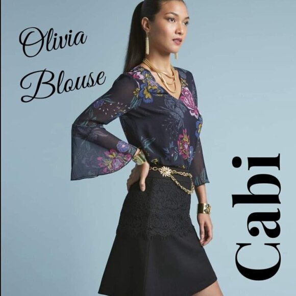 Cabi Olivia Floral Sheer Bell Sleeve Blouse 3506 - Picture 12 of 12